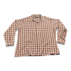 Vintage JC Penney Shirt Adult EXTRA LARGE Brown Burnt Orange Plaid Pockets 70s